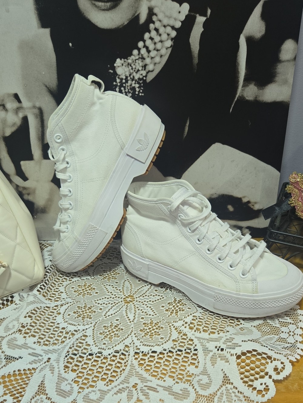 Womens Adidas Nizza Trek Platform White High-Top Canvas Sneakers